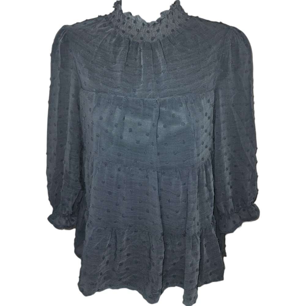 NWT Monteau Polka Dot Mock Neck Half Sleeve Top